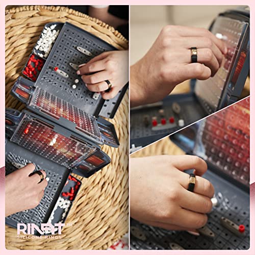 Rinfit Silicone Rings For Men - Mens/Women Silicone Wedding Bands - Infinity Ring With Metal Plate - Rubber Rings Men/Women - Metalnfinity Collection - Gold, Black - Size 10 #TOP6