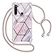Funda con Cuerda para Xiaomi Redmi Note 8 2019/2021, Carcasa Mármol Brillante Ultrafina Rígida PC con Correa Colgante Ajustable Collar Correa de Cuello Cadena Cordón, Oro Rosa