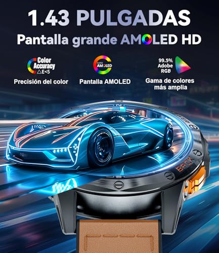LIGE – Reloj inteligente GPS para hombre, con batería de 530 mAh, AMOLED de 1,43 pulgadas, reloj inteligente con llamada, monitor de sueño de frecuencia cardíaca, 180 modos deportivos, 50 m, - Imagen 8