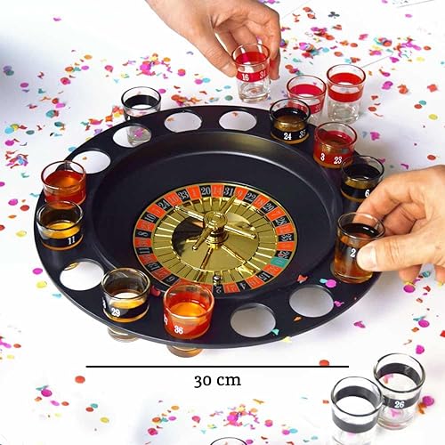 Premier Housewares Trinkspiel, Roulette, 16 Schnapsgläser, Schwarz, H4 x W30 x D30cm