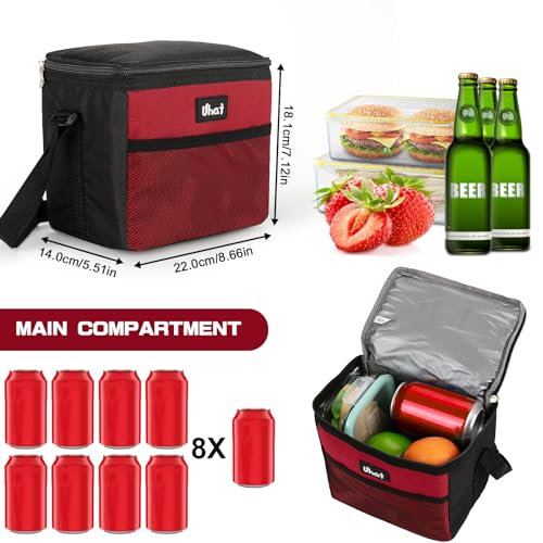 Uhat Adult Cooler Lunch Box Small Cool Bag 5L Dual Compartment Thermal Bag for Work School Day Trip (Red) - Image 2