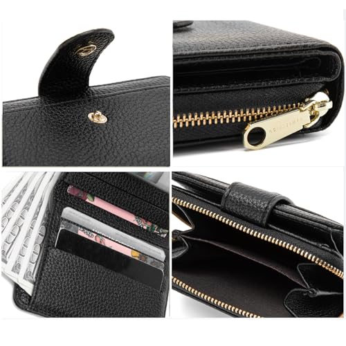 Small Purses for Women, Card Holder Ladies Wallets, Bifold Leather Card Wallet Organizer, RFID Blocking Wallet for Women with Zipper Coin Pocket with Multiple Card Slots, Black - Image 6