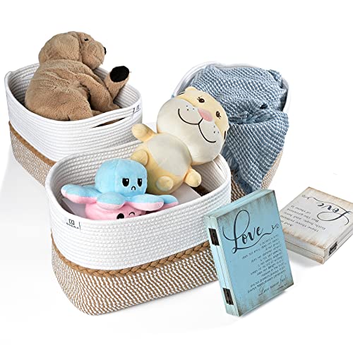 Rithlela Woven Baskets 15"X10"X9" Cotton Rope Cube Storage Baskets Set Of 3 Decorative Baskets Closet Cloth Storage Baskets And Bins For Shelves With Handles For Blanket, Laundry, Clothes - Light Tan #TOP6