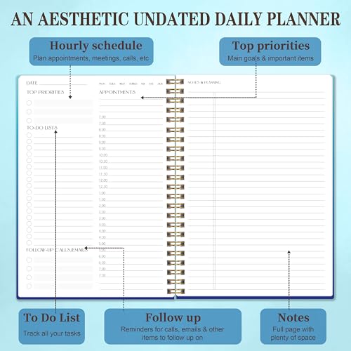 Cute Daily Planner Undated & To Do List Notebook for Work: With Hourly Schedule, 80 days Day on a Page Planner for Life Tasks - Day & Hour Agenda, Organizer Journal For Women or Men Purple
