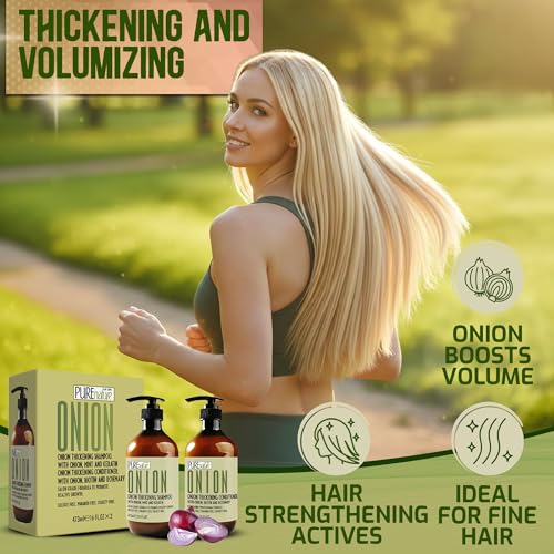 Image of Onion Shampoo and Conditioner Set - Sulfate Free Thickening Formula for Men and Women - Paraben Free Volumizing Set for Thin, Fine Hair - Volume Boosting Salon Professional Care - 16 Fl Oz (Set of 2)