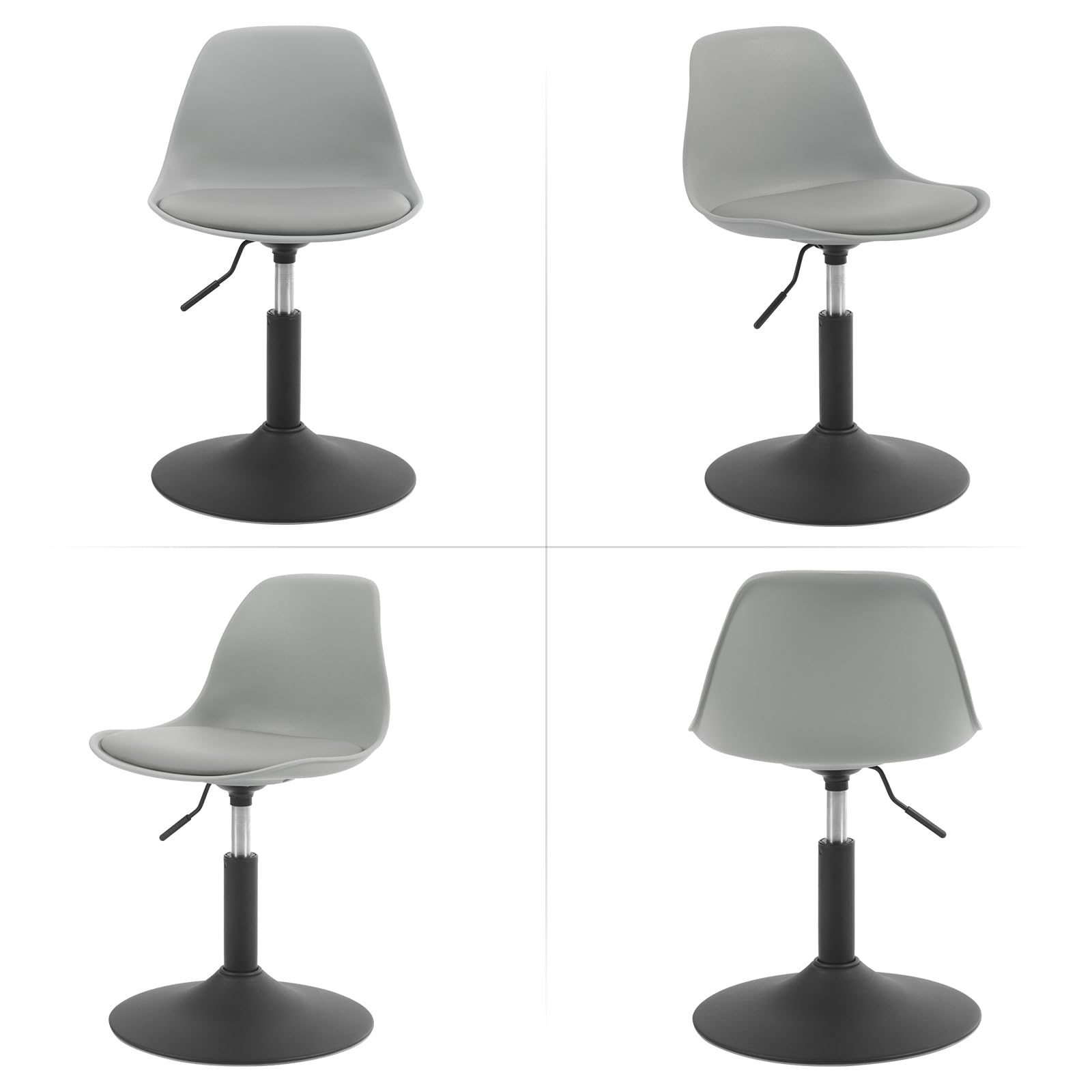 WOLTU Sgabello con Schienale Moderno Sedia da Cucina Girevole a 360° Altezza Regolabile Senza Braccioli in PU Altezza della Sedia 39,5cm-50,5cm Grigio BH304gr-1