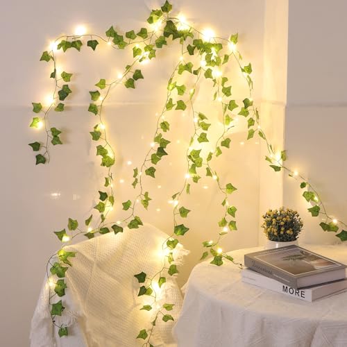 Image of Vines with Lights Battery Operated, 6.56ft 20 LED Vines with Fairy Lights, Leaf Lights with 8 Modes, Fake Vines Ivy String Lights for Bedroom, Wall, Room, Garden, Party Decor, 2 Pack