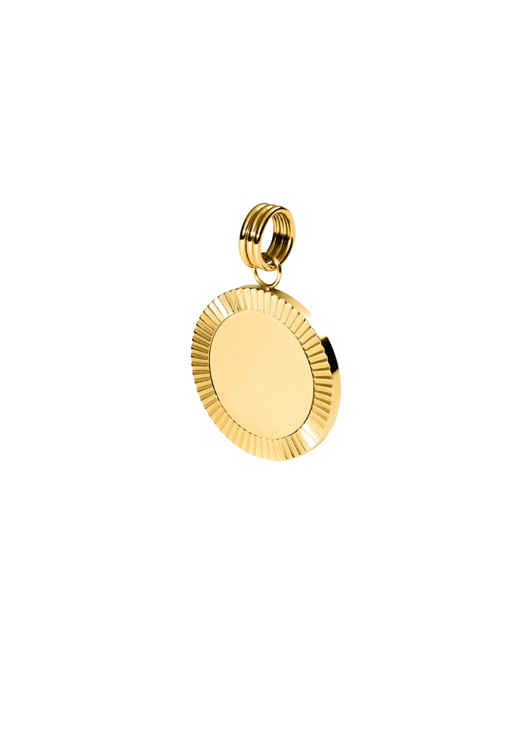 Purelei Inner Circle Charm – personalisierbarer Gravur-Anhänger mit Sonnenstrahlen-Optik – Edelstahl, 14K/18K vergoldet – 21,9 mm Ø – Schmuck mit Bedeutung – Wasserfest