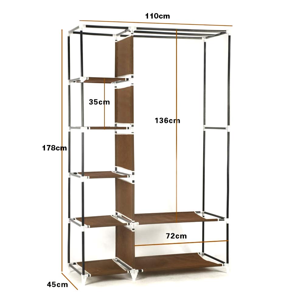 Armoire en Tissu，Penderie en Tissu intissé，Antipoussière (110 * 45 * 178cm, Marron)