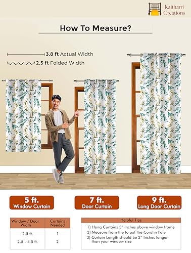 Image of Pack of 2 Printed Cotton Back Tab Curtains (2 Curtains) 70% Darkening. For Living , Kids and Bed Room. Elegant look Designer Teal Blue and Grey Tree Loop curtain (LONG DOOR 4 FT X 10 FT)
