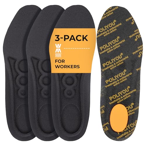 WorkerWalker Solette per Scarpe da Uomo e Donna - Poliyou Active Pro Set di 3 Suole Spesse per Scarpe e Stivali da Lavoro Per Donna e Uomo Solette Comode e Traspiranti - 44 EUR
