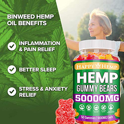 Hemp Gummies for Pain and Anxiety 50000mg Organic Omega 3, 6 & 9 All Natural Stress Relief Premium Extract Sleep Made in USA Mood Zero CBD Oil - Image 3