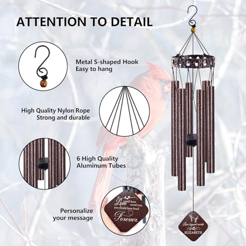 Image of ASTARIN Personalized Memory Wind Chimes, Wind Chime in Memory of Loved One, Bereavement Metal Outdoor Wind Chime 28 inch, Customized Sympathy Gifts for Women /Man