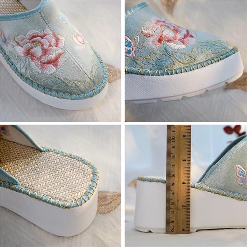 Women's Thick Sole Slide Sandals Cute Embroidery Breathable Canvas Wedge Flats Slippers Comfy Platform Mule Shoes4