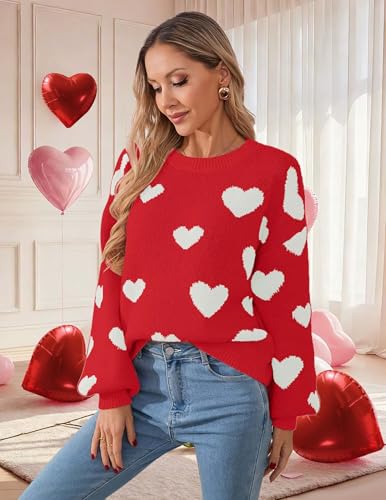 Image of Libsorge Womens Valentine Heart Sweater 2026 Valentines Day Trendy Cute Oversized Long Sleeve Pullover Sweaters