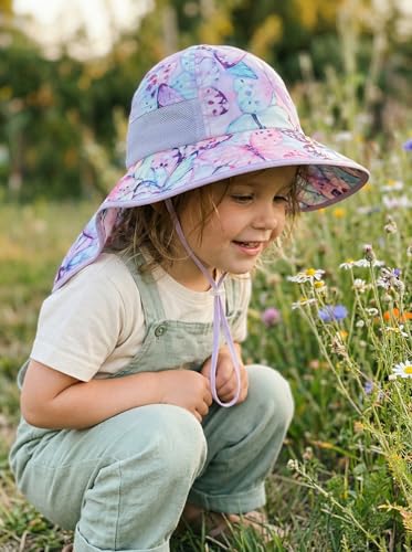 Image of icolor Kids Sun Hat UPF50+ Sun Protection Bucket Hat Toddler Summer Beach Play Hats with Neck Flap for Girl Boy Ages 3~10