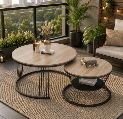 Image of The Round Coffee Table and The Stacking Tea Table with a Gold Metal Frame are Two Versatile Modern Center Tables that Look Great in Living Rooms (Cream Black)