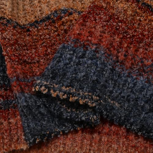 Cropped Turtleneck Sweater, Striped Pattern, Long Sleeve, Navy Blue and Rust Orange4