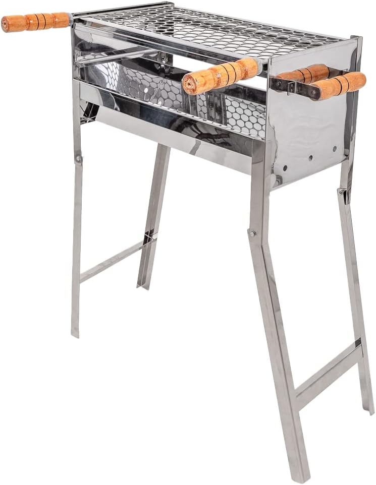 Churrasqueira Portátil em Inox com Alças de Madeira Grelha R... - imagem principal do produto