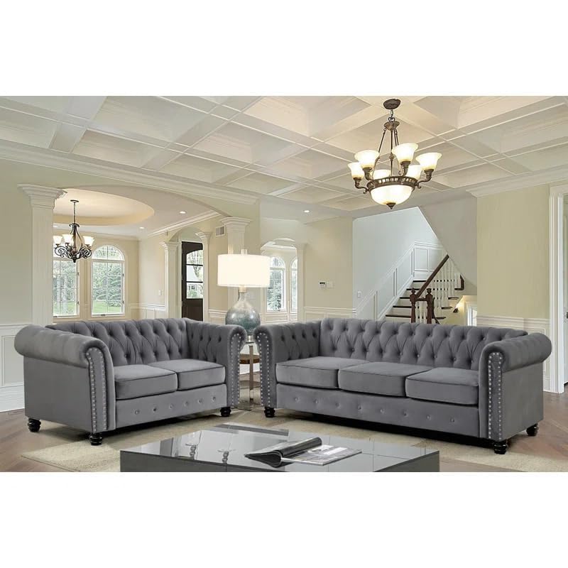 Bosworth Cheadle 2-Piece Sofa Set — 3 Seater Sofa + 2 Seater Sofa for Living Room, Office & Hotels — Modern Upholstered Couch Set for Home Decor & Comfortable Seating (Grey Velvet)-image-27