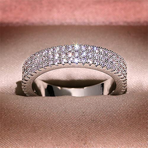 925 Sterling Silver Shiny Full Diamond Gemstone Ring Cubic Zirconia Rings CZ Diamond Multi Row Eternity Engagement Wedding Band Ring for Women HM473 (US Code 9)2