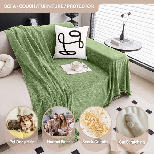 ALIECOM-Sofa-Covers-Washable-Chenille-Boho-Couch-Covers-for-3-Cushion-Couch-Sofa-Slipcovers-with-Tassel-Sectional-L-Shaped-Couch-Cover-for-Pets-Dogs-Furniture-Protector-Light-Green-91×142-Inch ALIECOM Sofa Covers Washable Chenille Boho Couch Covers for 3 Cushion Couch Sofa Slipcovers with Tassel Sectional L Shaped Couch Cover for Pets Dogs Furniture Protector Light Green 91×142 Inch