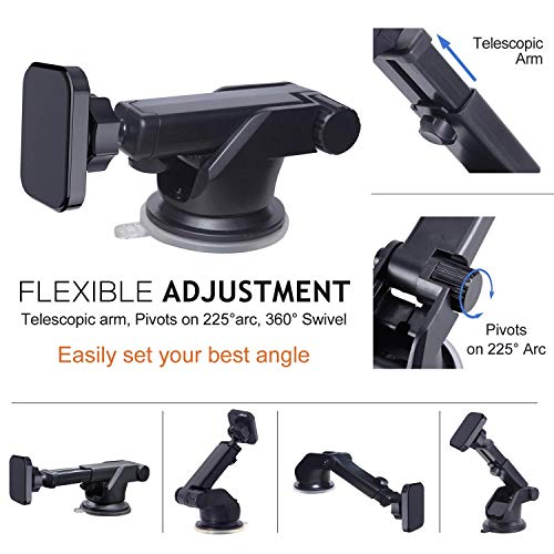 Image of HIRATEK MagBear Universal Car Mount Mobile Phone Holder with 360 Rotating Long Arm and Extra Magnetic Power for Dashboard and Windshield (Black)