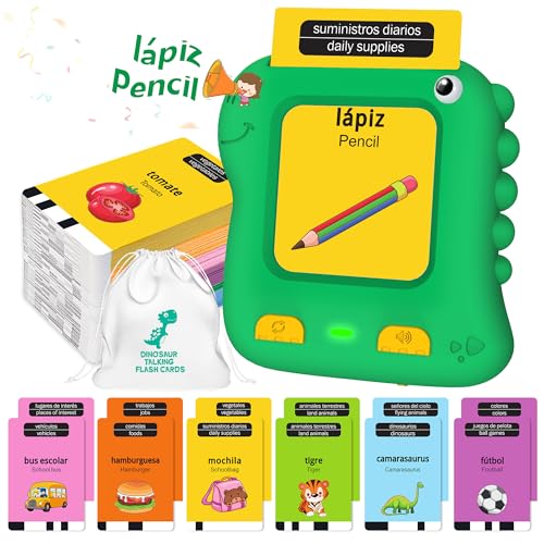 Richgv Juguetes Niños de 2 3 4 5 6 Años,Español Inglés Dinosaurio Tarjetas Flash Parlantes,280 Bilingüe Palabras Educativos Electrónico Flashcards,Interactivo Electrónico Regalos para Niños