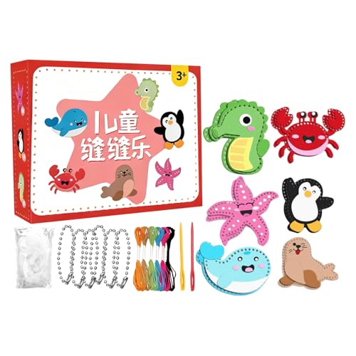 Kit de Costura para Niños - Divertidos Juguetes Educativos Hechos a Mano | Kit de costura artística para niñas principiantes | Set de manualidades con animales marinos para niños, que incluye muñecos