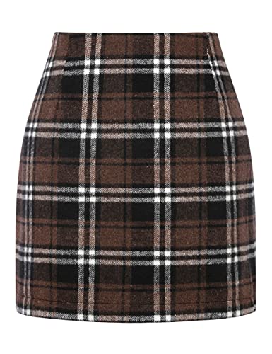 Image of IDEALSANXUN Womens High Waist Plaid Skirt Bodycon Pencil Wool Mini Skirts