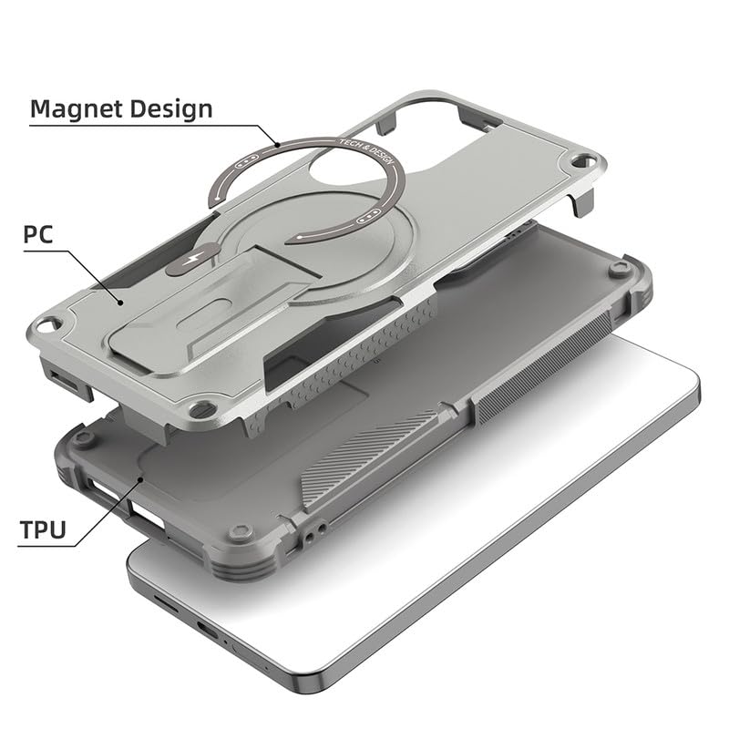 Image of US LITE Back Cover for Samsung Galaxy S26 with Portable Kickstand | MagSafe Compatible Magnetic Case | Shockproof Military Grade Protection | Extreme Protection Phone Cover - Grey