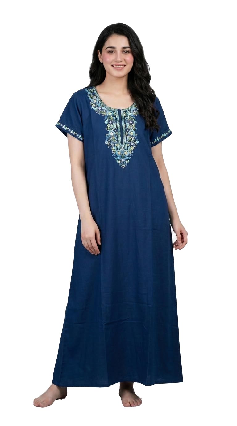 evolove Designer Kashmiri Embroidered Long Nightgown for Women | Full Length Premium Bizzy Lizzy Fabric Maxi Nighty | Soft, Breathable & Comfortable Daily Sleepwear-picture-30
