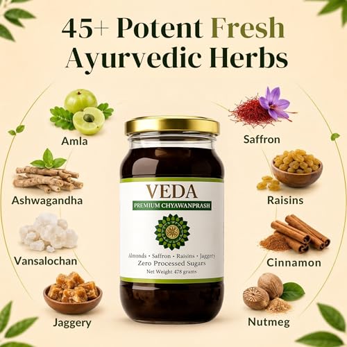 Image of Veda Premium Chyawanprash - Jaggery Based Sugar Free Chyawanprash | 475 Gms | Enriched with Almonds & Saffron