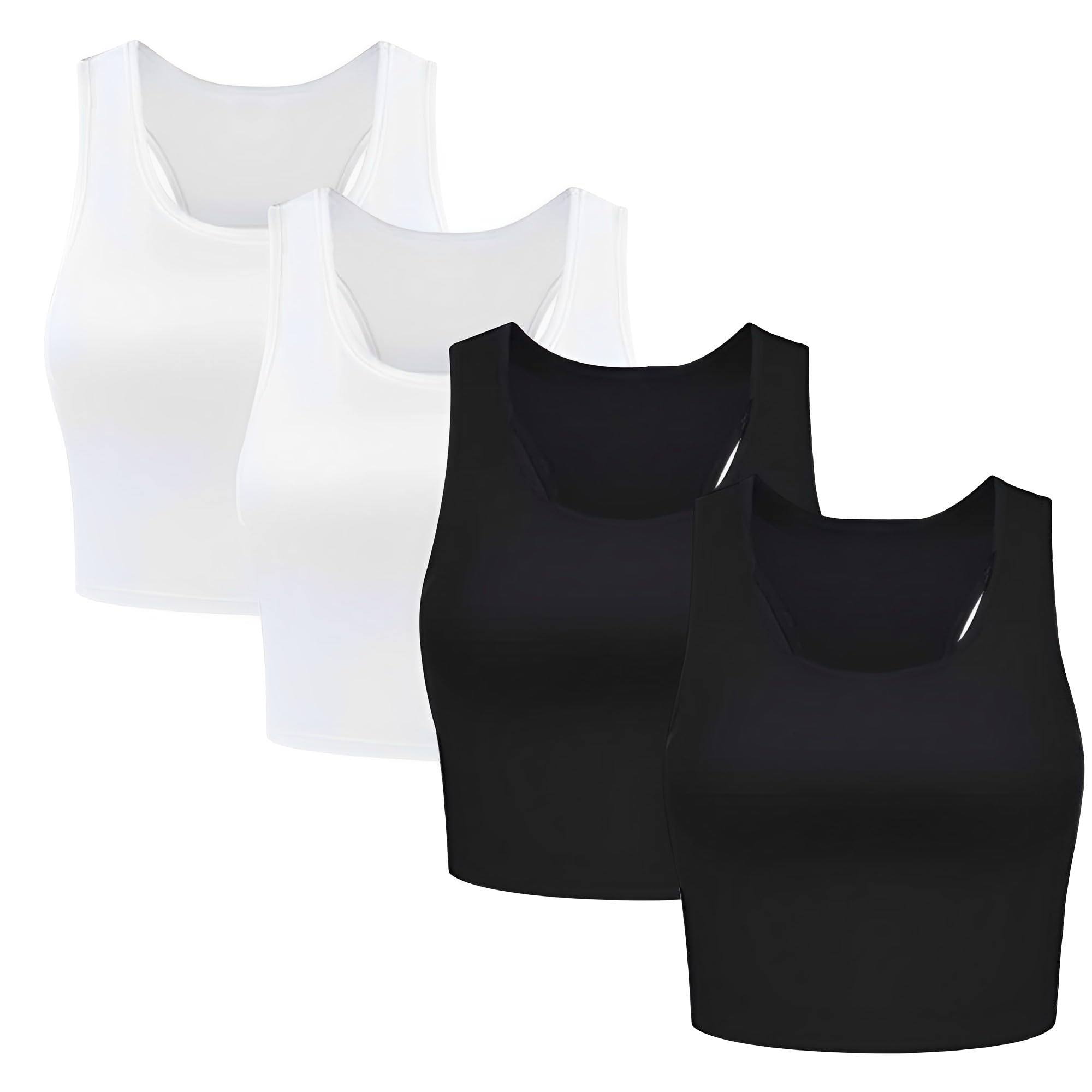 Basic Tanks Cami Tops, Pack of 4 Black & White Summer Cropped Tank Tops for Women Sleeveless