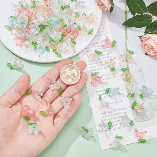 SUNNYCLUE 90Pcs Acrylic Lily Charms, Bulk Flower Leaf Transparent Plastic Floral Leaves - Image 3