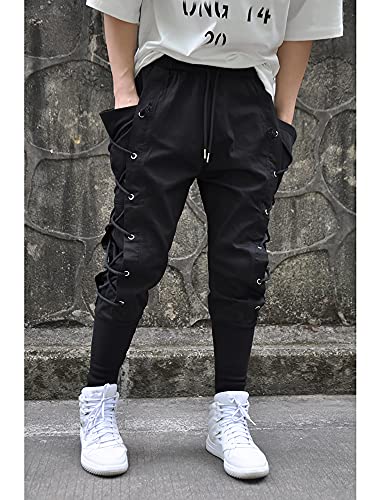 MOKEWEN Men's Women Tech Lace Up Side Cargo Jogger Techwear Casual Pants2