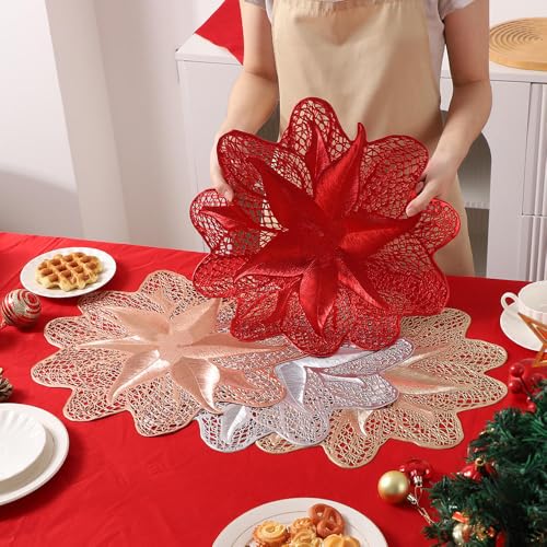 Image of 4 Pack Western-Style Flower Placemat Dining Table Decorative PVC Heat-Resistant Table Mat Plastic Table Mats for Table Decor Festive Season (Gold, Silver, Red, Rose Gold Colors)