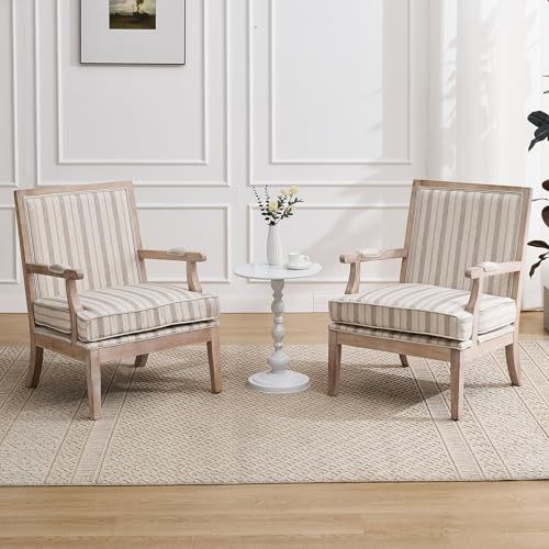 DM Furniture Modern Farmhouse Striped Accent Chairs Set of 2, Wide...
