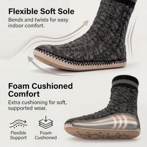 Image of Cozylook Mens Slippers Soft Sole Non Slip Fleece Lined Slipper Socks | High shaft knit upper, warm sherpa interior, cushioned underfoot comfort, grippy bottom for winter home, dorm and travel
