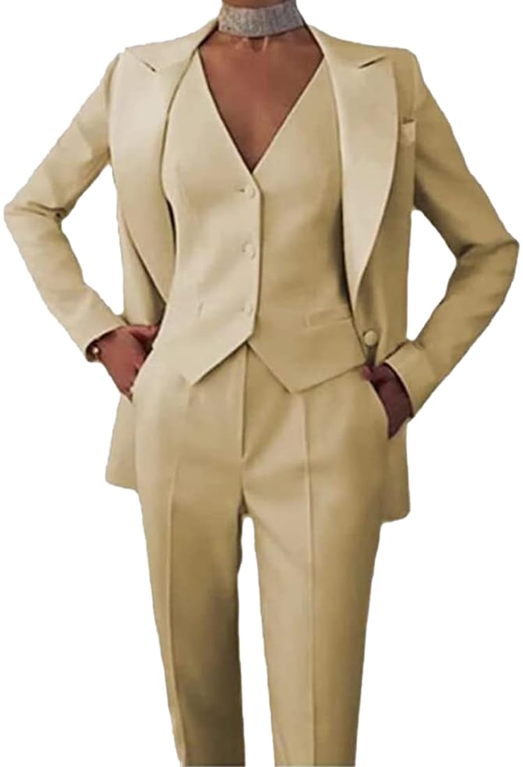 Leader of the Beauty Women's 3-Piece Office Lady Suit - Blazer, Vest, Pants in Champagne