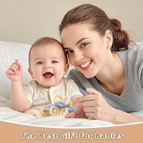 Image of Baby Teething Toys 3 in 1 Silicone Teethers - BPA Free Food Grade Silicone Teething Ring Rattle Toys for Babies 3-6 Months 6-12 Months, Soft & Easy Hold, Baby Chew Toy for Toddlers (Yellow)