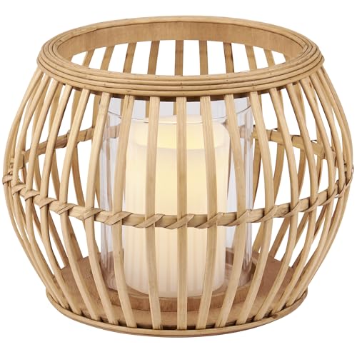 Primitives by Kathy Farol de bambú Mediano con portavelas de Cristal Incluido, CREA un Ambiente Natural en Cualquier habitación. Combina con Nuestras Otras linternas de bambú para iluminación de