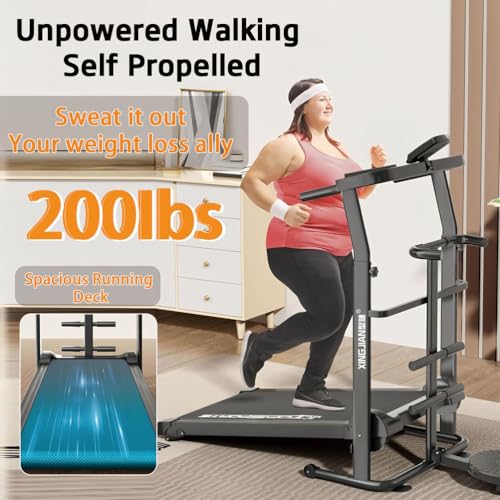 Image of Home Walking Pad Treadmill - Foldable, Self-Propelled Design with 12% Incline & Adjustable Height, 200 LB Capacity, Ideal for Seniors, Kids & Adults, Easy-to-Use Handle Bar.