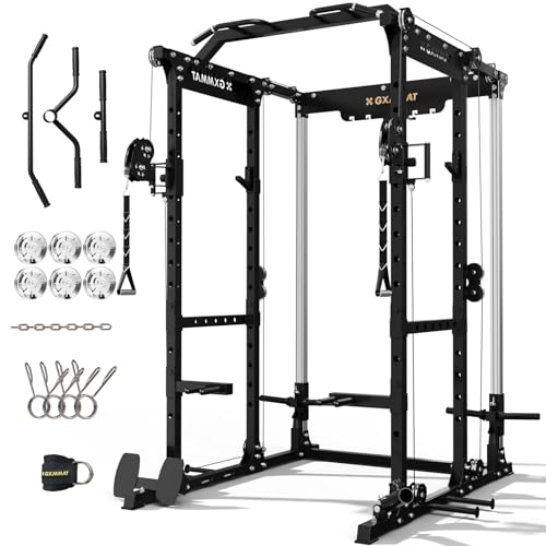 Gxmmat X6 Power Cage, 2200LB Multi-Function Power Rack with Independent Dual Aluminum Pulley System, Squat Rack for Home Gym Strength Training Equipment, Heavy-Duty Steel Construction