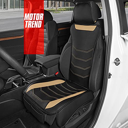 Motor Trend LuxeFit Beige Faux Leather Car Seat Cover for Front Seats, 1 Piece – Premium Seat Protector, Padded Front Seat Cushion for Auto Truck Van & SUV, Car Interior Cover