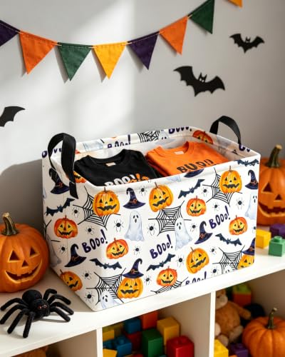 Image of Essme Rectangular Halloween Basket,Ghost Storage Bins Organizer with Handles for Room Decor, Gift Basket.(Watercolor Halloween)
