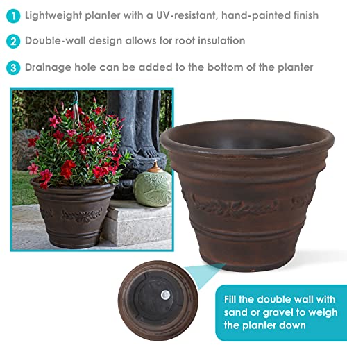 Sunnydaze Laurel 13-Inch Indoor/Outdoor Double-Walled Polyresin Planter With Uv-Resistant Rust Finish #TOP4