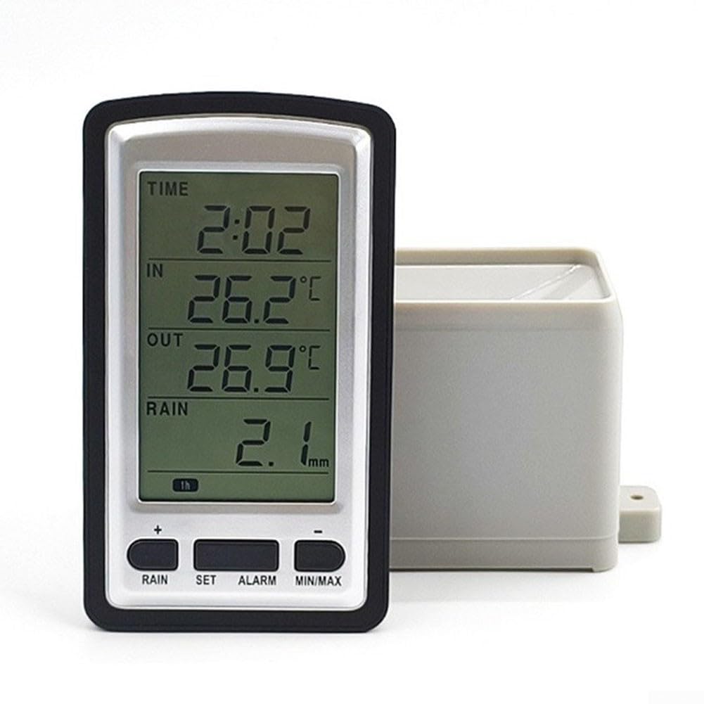 Digitale Funk-Wetterstation mit Regenmesser, RCC-Funkuhr, Innen- und Außentemperatur, Niederschlagsdaten für Stunde/Tag/Woche/Monat, einstellbare Alarmfunktion, weiß/schwarz