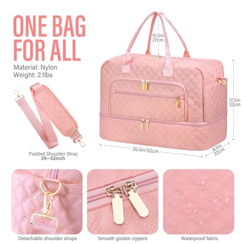 Large Travel Duffle Bag for Women,Carry on Overnight Bag Weekender Bags with Toiletry Bag Travel Bags for Women with Shoe Compartment for Gym Business Trips Sport Hospital(Pink)2