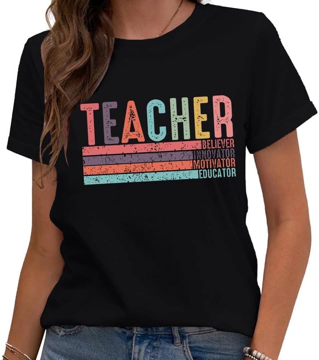 Women Teacher Shirt Teacher Life Printed T-Shirt Casual Back to School Tee Tops - Image 4
